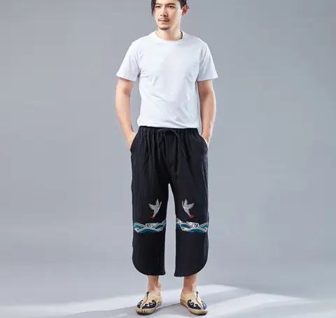 Chinese Style Retro Double Crane Pants Men's Literary Personality