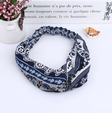 Printed headband elastic hairband Dark Blue - Shop at LoveMi