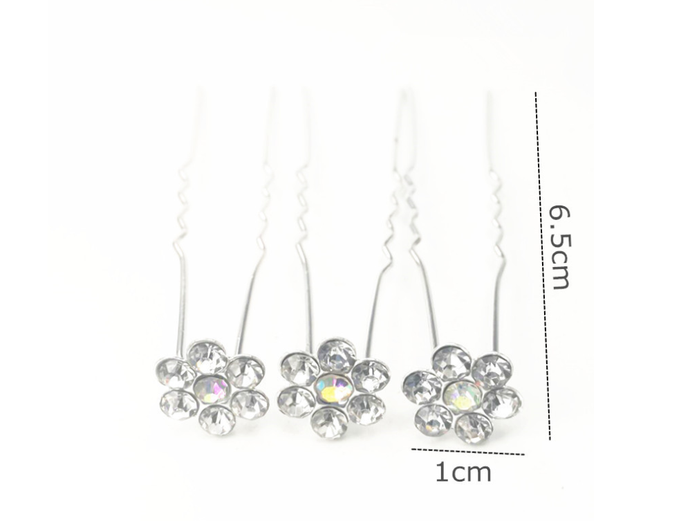 Pearl U shaped bun Bridal plate hair fork pearl rhinestone flower studded hair clip White - Shop at LoveMi