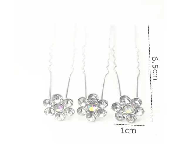 Pearl U shaped bun Bridal plate hair fork pearl rhinestone flower studded hair clip White - Shop at LoveMi