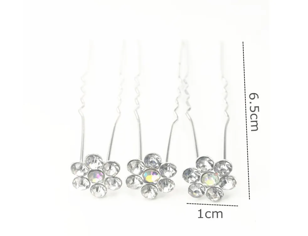 Pearl U-shaped bun Bridal plate hair fork pearl rhinestone flower-studded hair clip - White