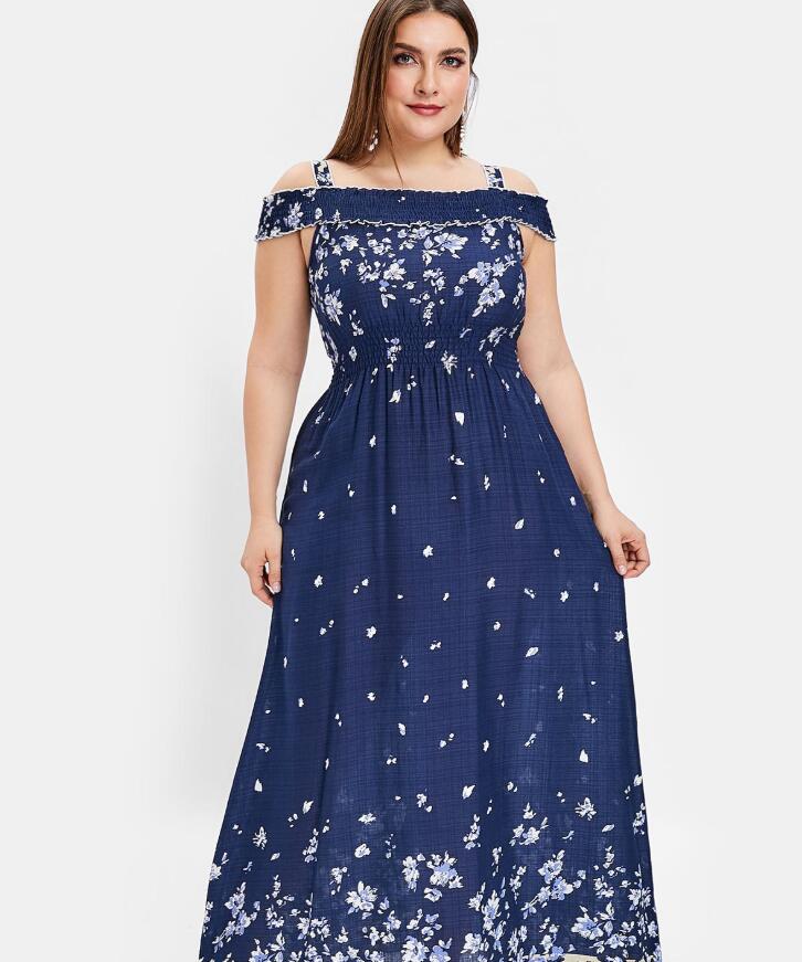 One-shoulder high waist print long skirt female