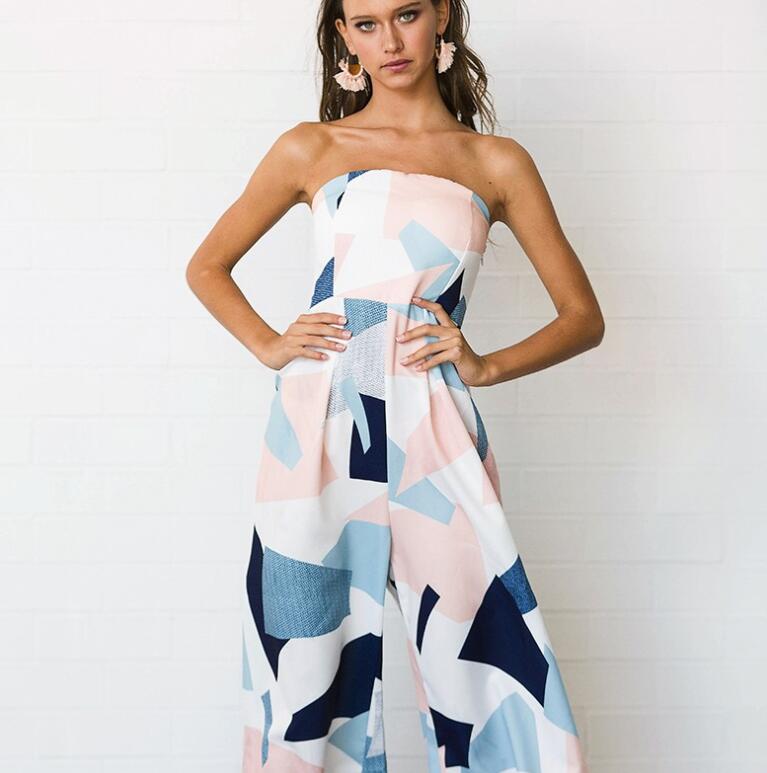 Wrapped chest print jumpsuit wide leg pants women's clothing Color - Shop at LoveMi