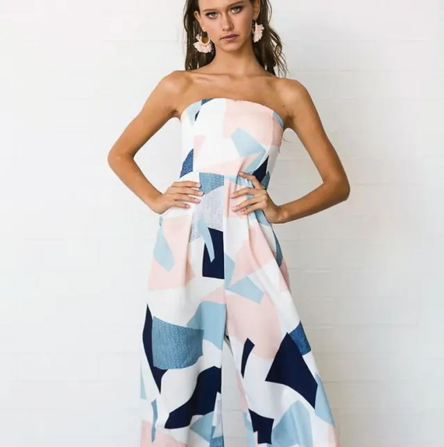 Wrapped chest print jumpsuit wide leg pants women's clothing Color - Shop at LoveMi