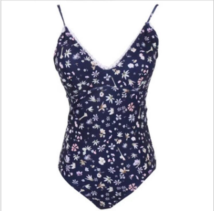 Lace-trimmed floral print straps bikini