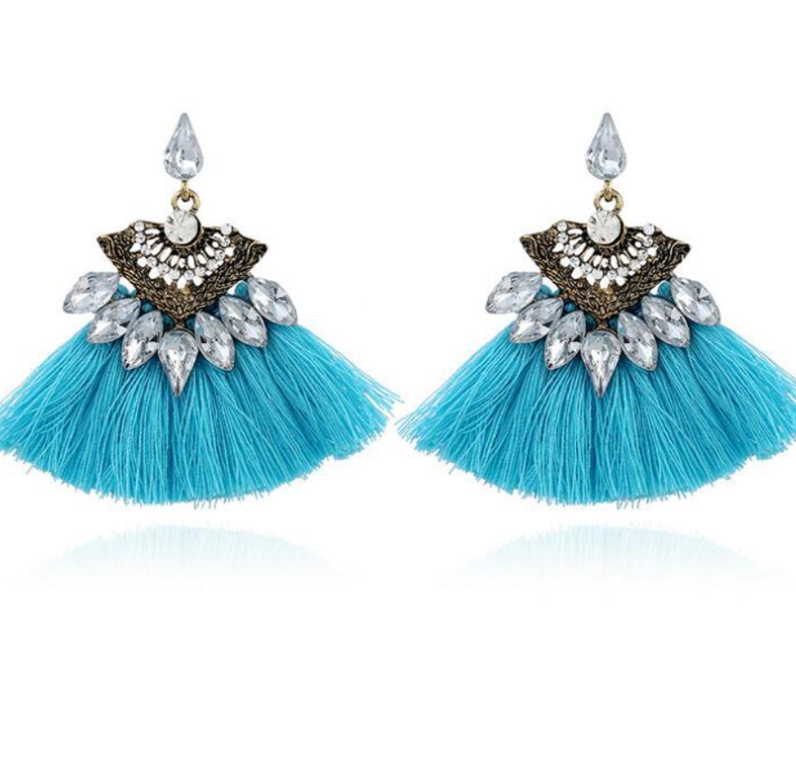 National wind alloy inlaid personality temperament Europe and America exaggerated four-color tassel