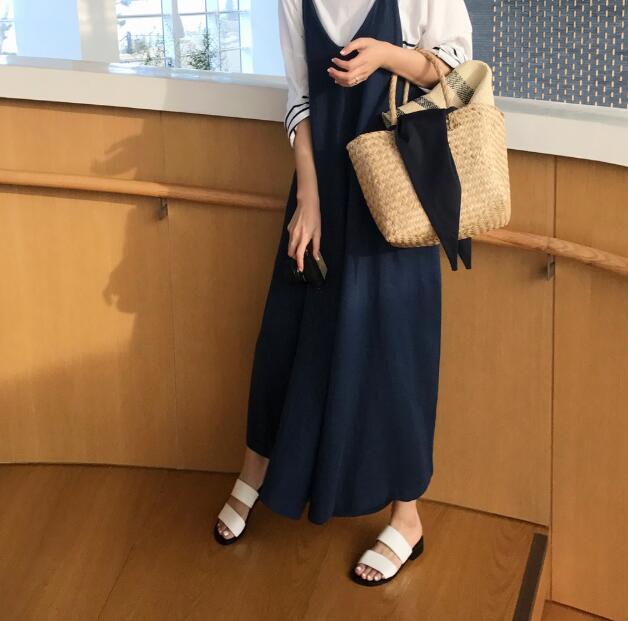 Wide-legged jumpsuit cotton and linen suspenders linen bib