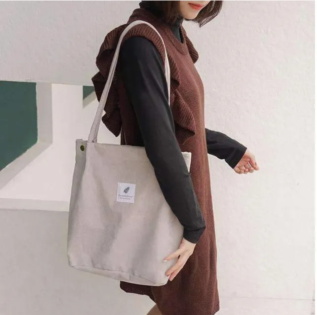 Women's Shopping Bag Large Ladies Canvas Shoulder Bags Tote Shopper Eco Reusable Bag Cotton Cloth Handbag For Women Gray - Shop at LoveMi