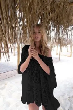 Lace embroidered beach dress Black - Shop at LoveMi