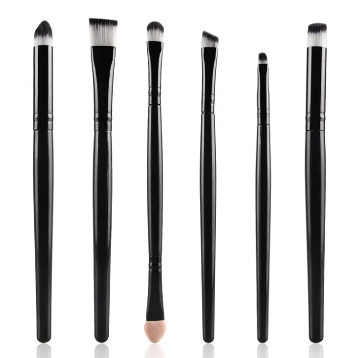 eye makeup cosmetics Brushes Set for Eyeshadow eyebrow lip eyeliner brush beauty make up tools - Black 6Pcs