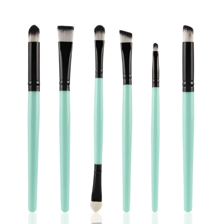 eye makeup cosmetics Brushes Set for Eyeshadow eyebrow lip eyeliner brush beauty make up tools - Green Black 6Pcs