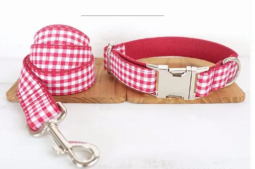 Red Plaid Polyester Pet Collar Set Red - Shop at LoveMi