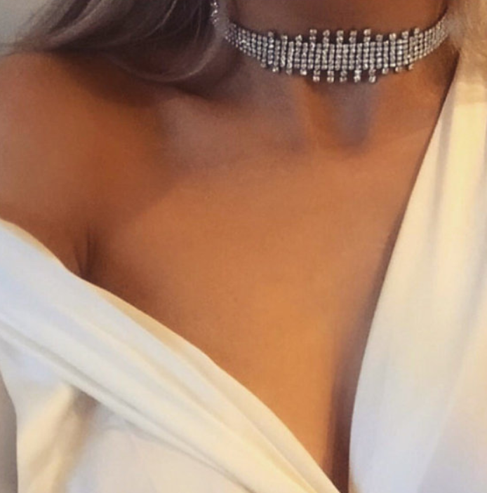 Rhinestone irregular double choker necklace necklace