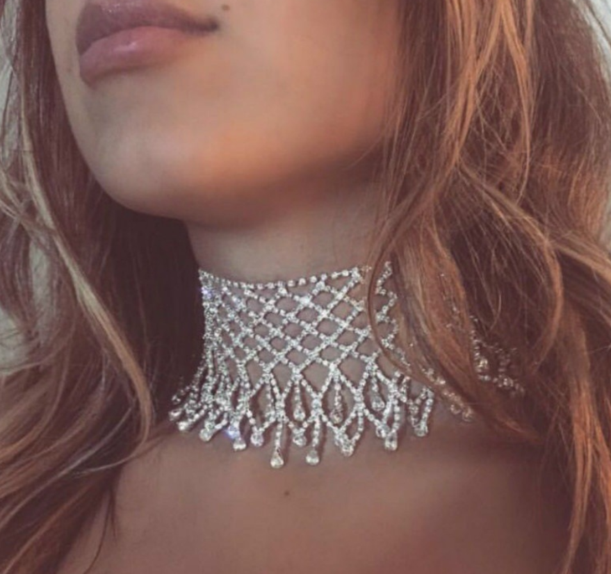 Women Rhinestone Fringed Necklace Chain