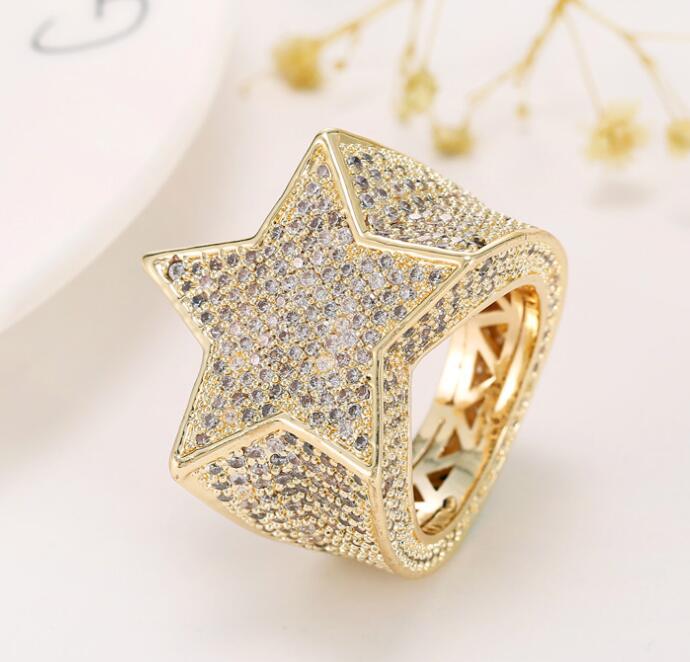Hip-hop full diamond five-pointed star ring men