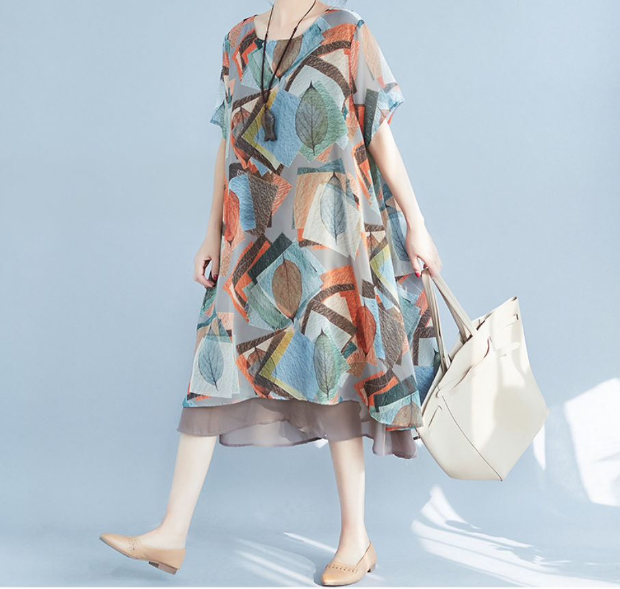 Chiffon printed short sleeve dress