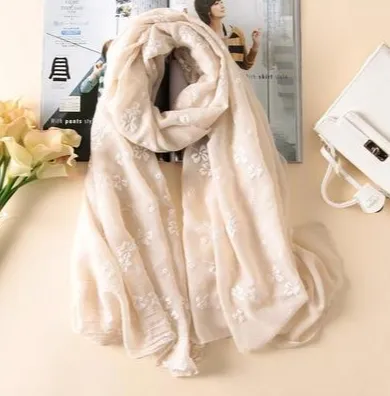 Small flower cotton scarf Beige - Shop at LoveMi