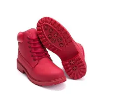 PU flat bottom size Martin boots - Red - View 1
