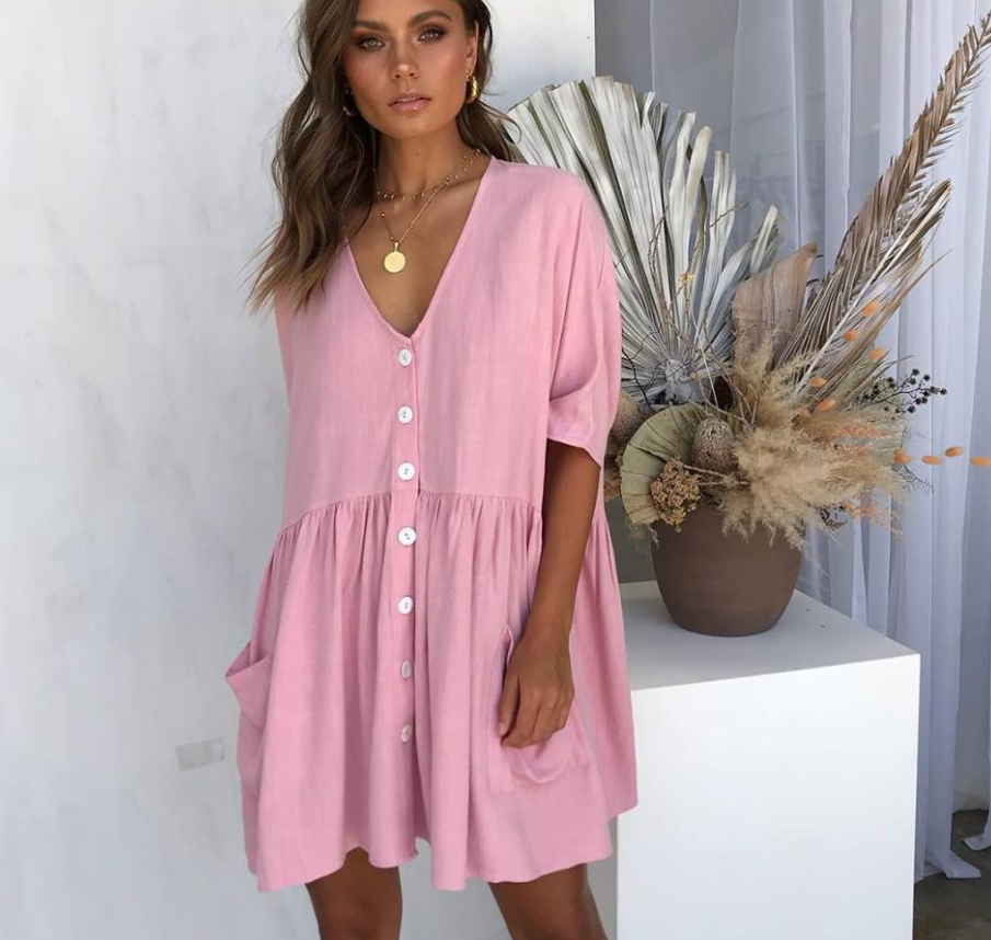V-neck pocket short dress