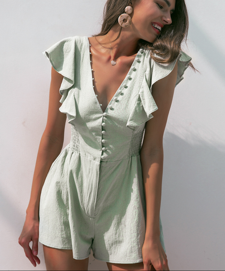 V-neck one-piece wide-leg pants