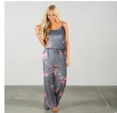 Floral Jumpsuit - Light Grey - View 1
