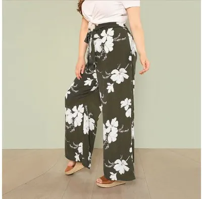 Loose tie print pants Army Green - Shop at LoveMi