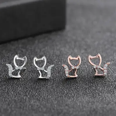 Cat Lady s925 Sterling Silver Stud Earrings