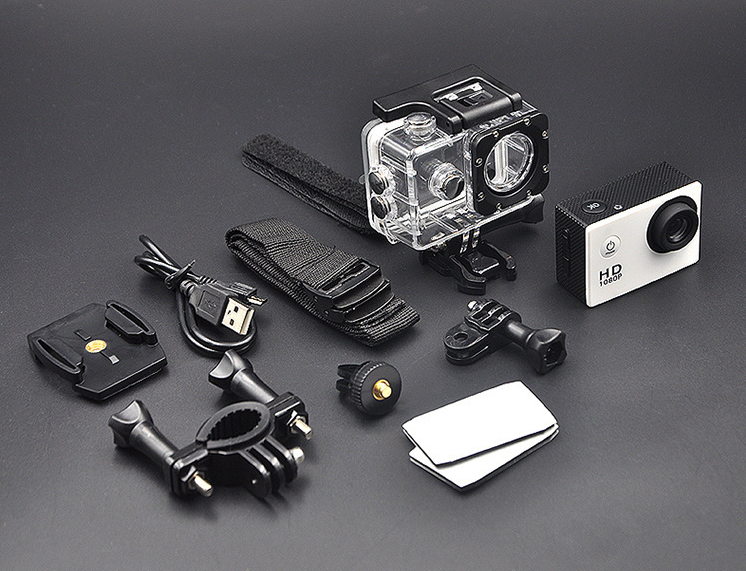 The A7 mini digital sports camera with its waterproof case.