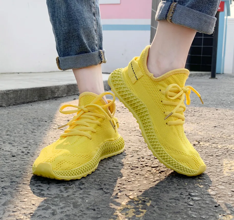 Casual shoes flat bottom flying sneakers - Yellow
