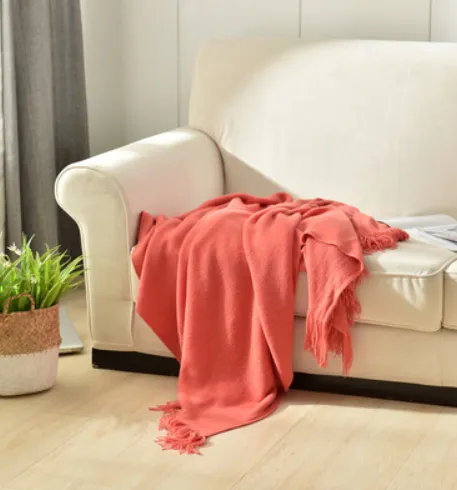 Fringed Knitted Small Blanket Napping Blanket Sofa Blanket Orange - Shop at LoveMi