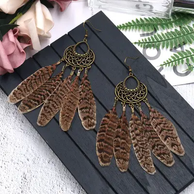 Wild Leopard Feather Tassel Earrings