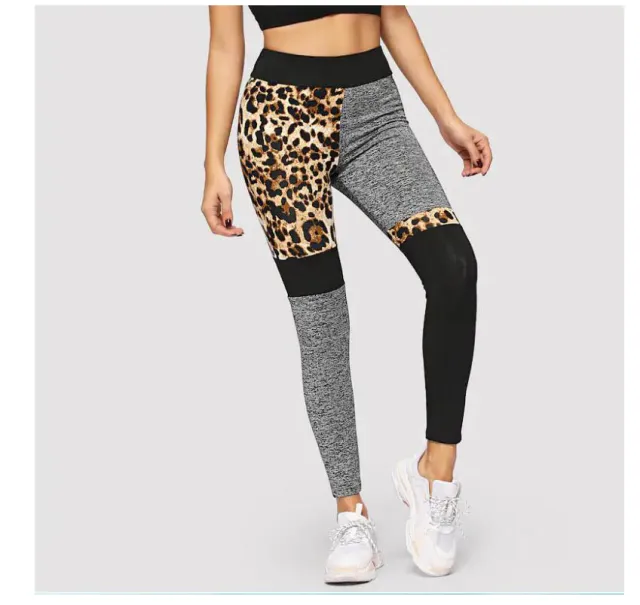 Leopard irregular stitching leggings Gray - Shop at LoveMi