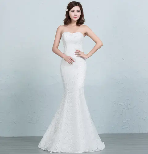 Sequined Lace Waist Fishtail Wedding Dress