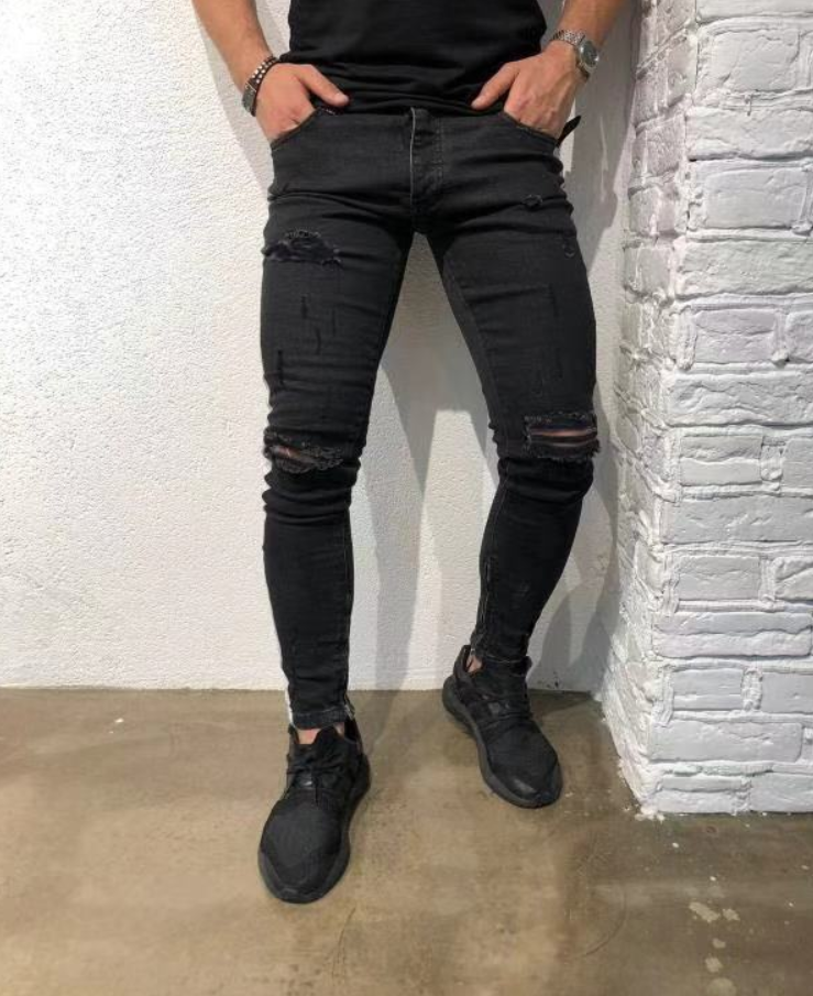 Solid color denim pants