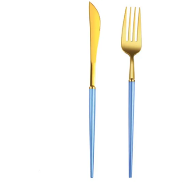 Stainless Steel Knife And Fork Set - Blue Gold