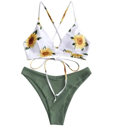 Daisy Print Lace Swimsuit Green - Shop at LoveMi