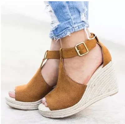 Straw wedge sandals - Brown