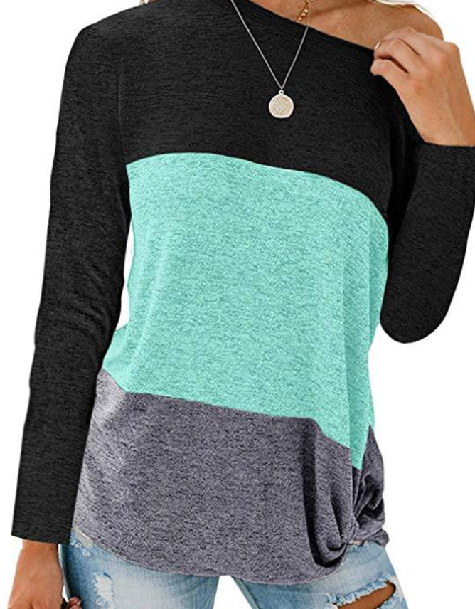 Bat Sleeve Round Collar Color Twist Top T-Shirt