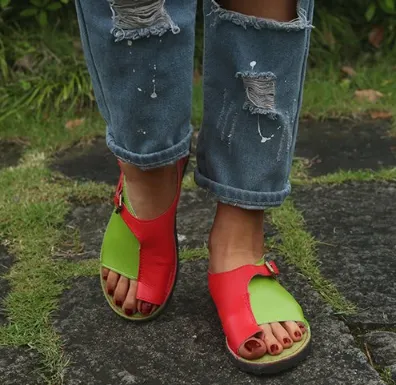 Toe colorblock flat sandals - Gules-42