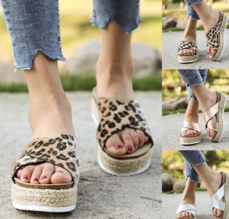 Straw hemp leopard sandals