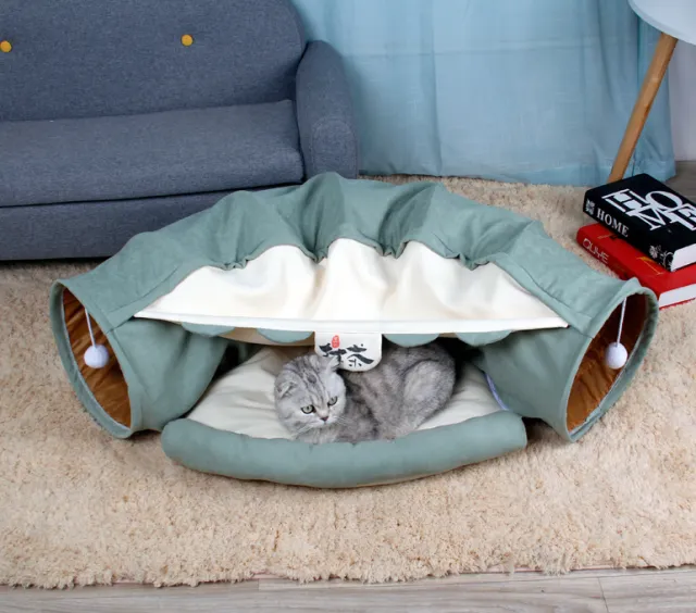 Pet Cats Tunnel Interactive Play Toy Mobile Collapsible Ferrets Rabbit Bed tunnels Indoor Toys Kitten Exercising Products Matcha - Shop at LoveMi