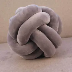 Knotted Plush Ball Design Round Throw Pillow - Grey - View 1