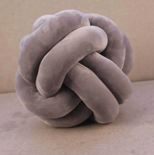 Knotted Plush Ball Design Round Throw Pillow Grey - Shop at LoveMi