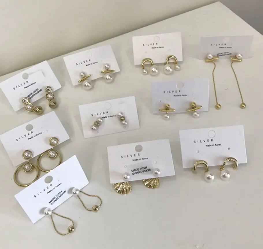 Pearl earrings geometric long bright pearl