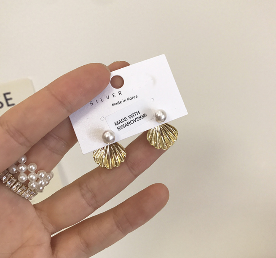 Pearl earrings geometric long bright pearl