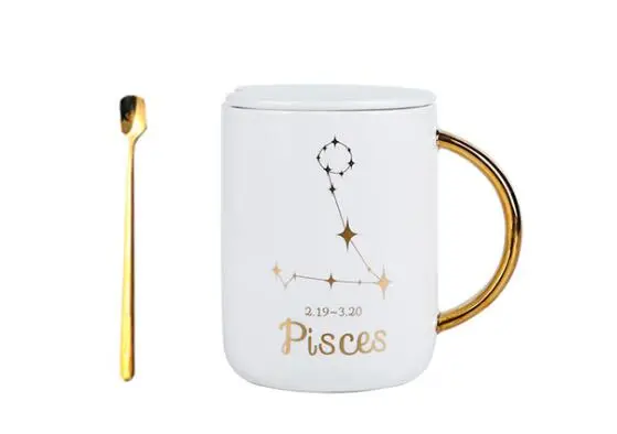 12 constellation roasted flower ceramic mug gift spoon Pisces - Shop at LoveMi
