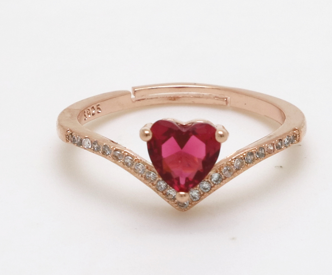 Natural heart-cut red garnet ring