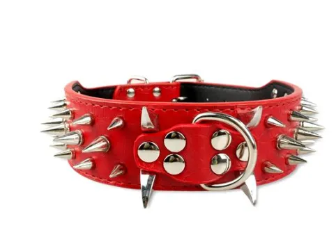 Leather dog with black spikes in a large dog collar Red - Shop at LoveMi