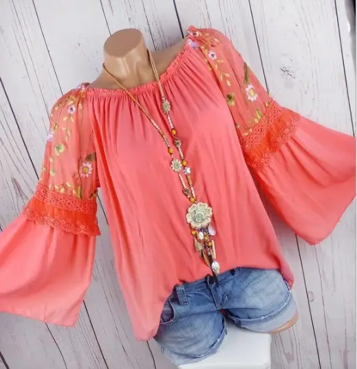 Splicing mesh embroidery shirt