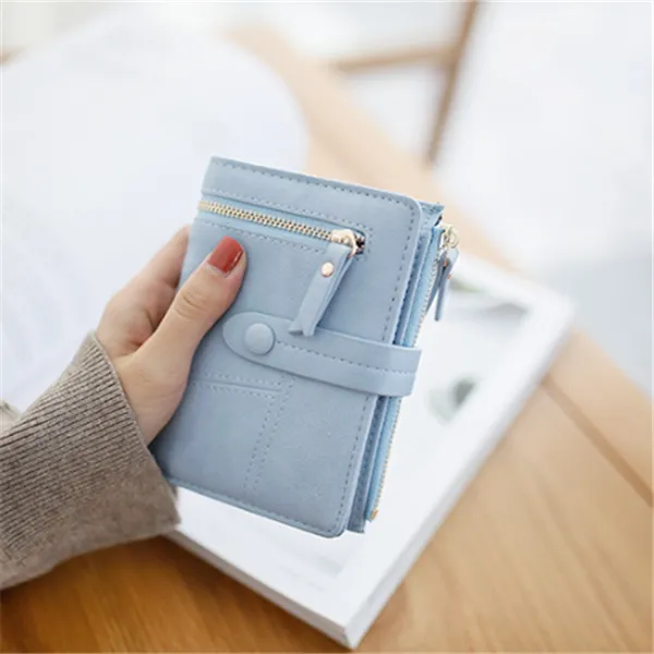 Zipper buckle 2 fold clutch Blue - Shop at LoveMi